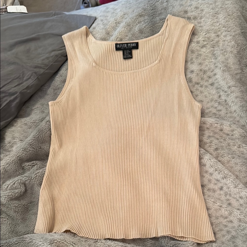 Cream Sleeveless Ribbed Tank Top